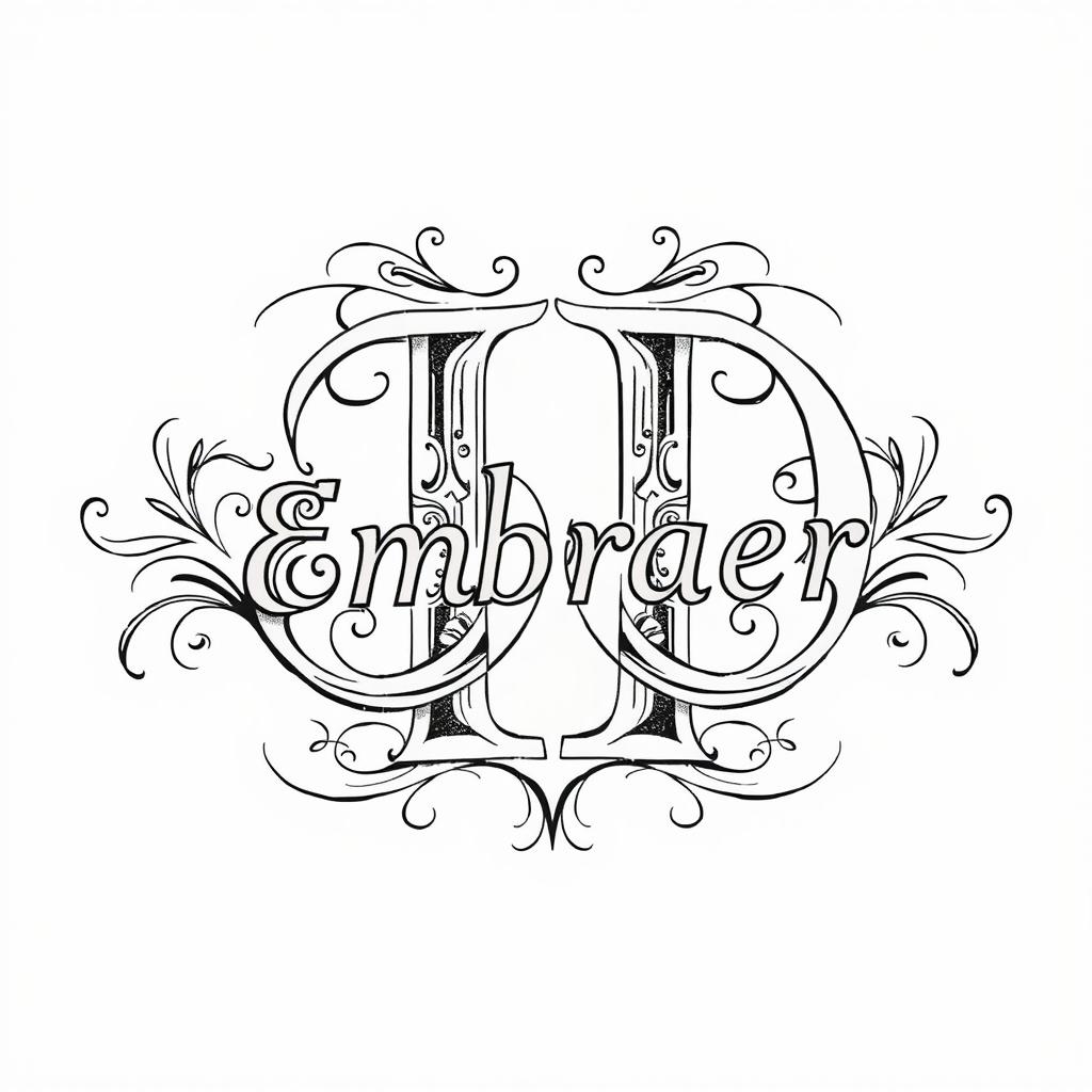 A creative tattoo design featuring two capital letter 'D's intertwined artistically, representing the word 'Embraer'