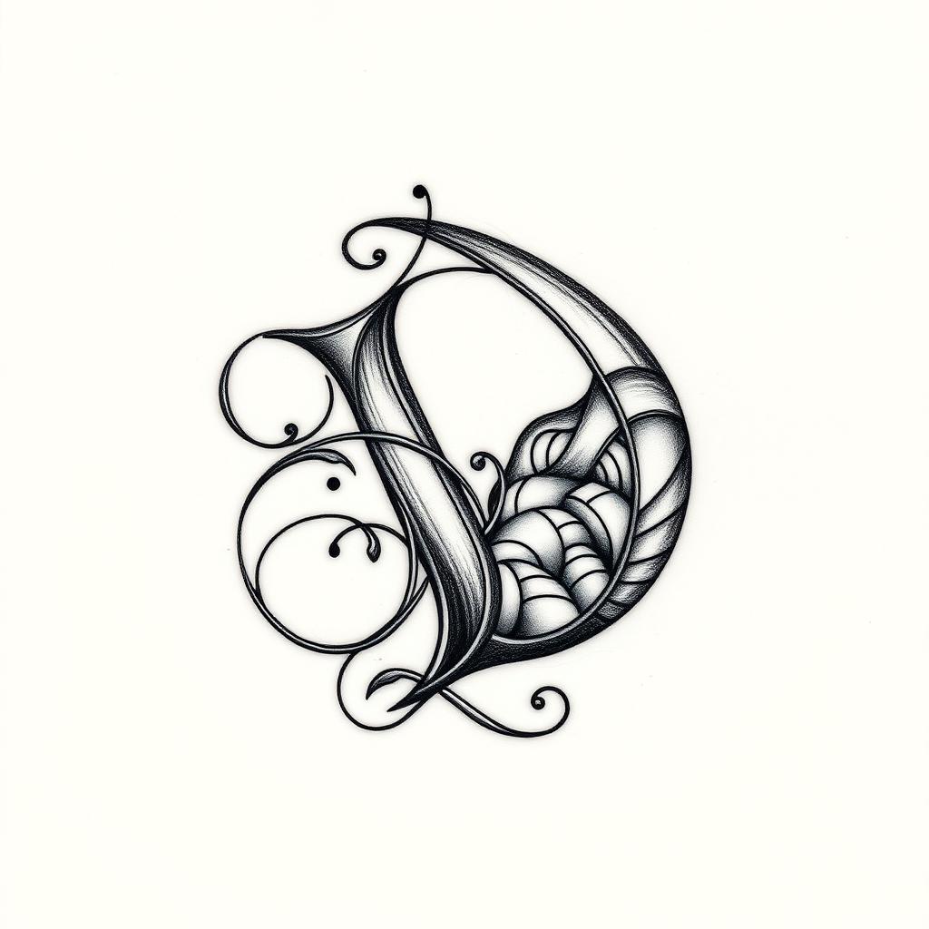 A tattoo design featuring two capital letter 'D's intricately intertwined, creating a visually captivating and harmonious composition