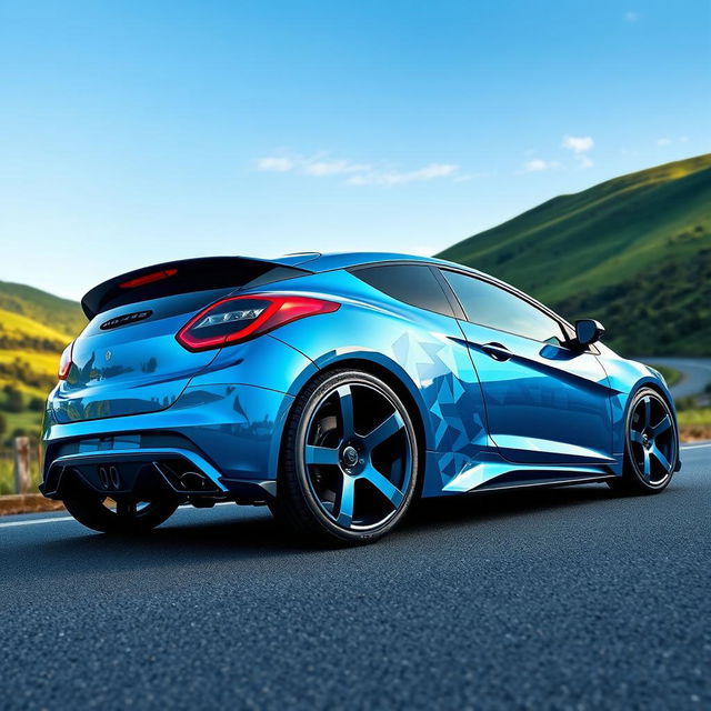 A 2010 Sandero car with a custom design, showcasing a futuristic aesthetic with sleek lines and aerodynamic features