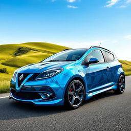 A 2010 Sandero car with a custom design, showcasing a futuristic aesthetic with sleek lines and aerodynamic features