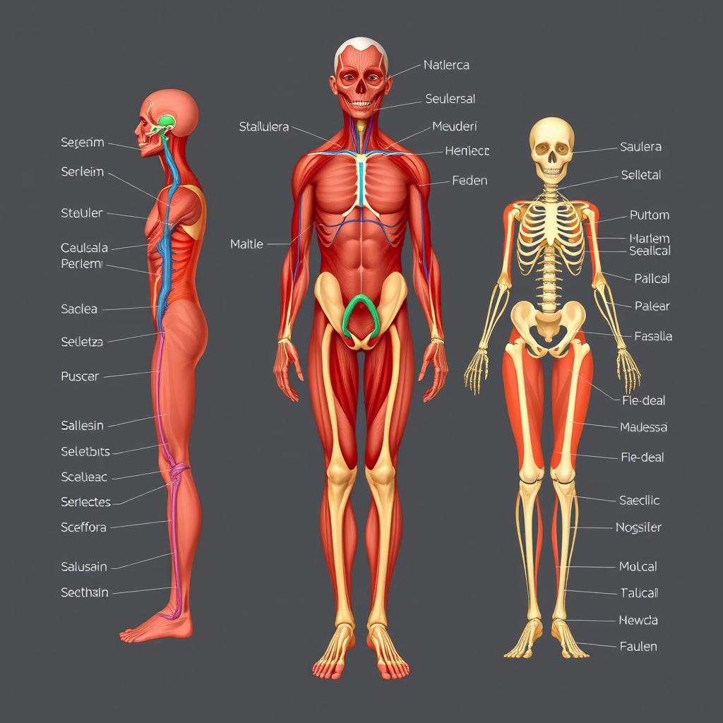 A detailed and vibrant vector illustration of the human body, showcasing an anatomical representation with labeled sections