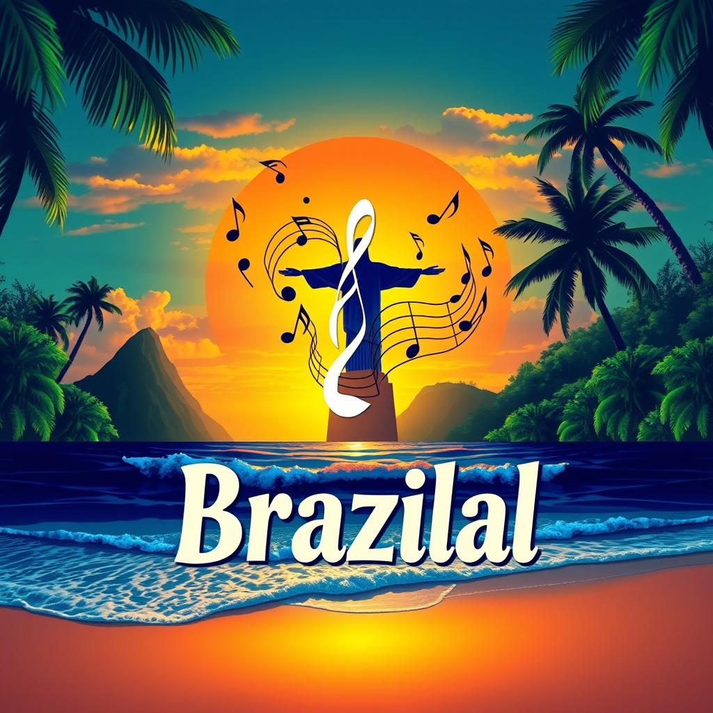 An album cover for a Brazilian music album, featuring vibrant colors and tropical elements