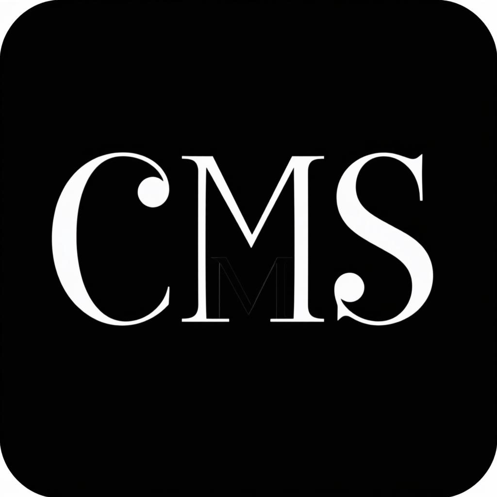An elegant black and white icon representing the abbreviation 'CMS'
