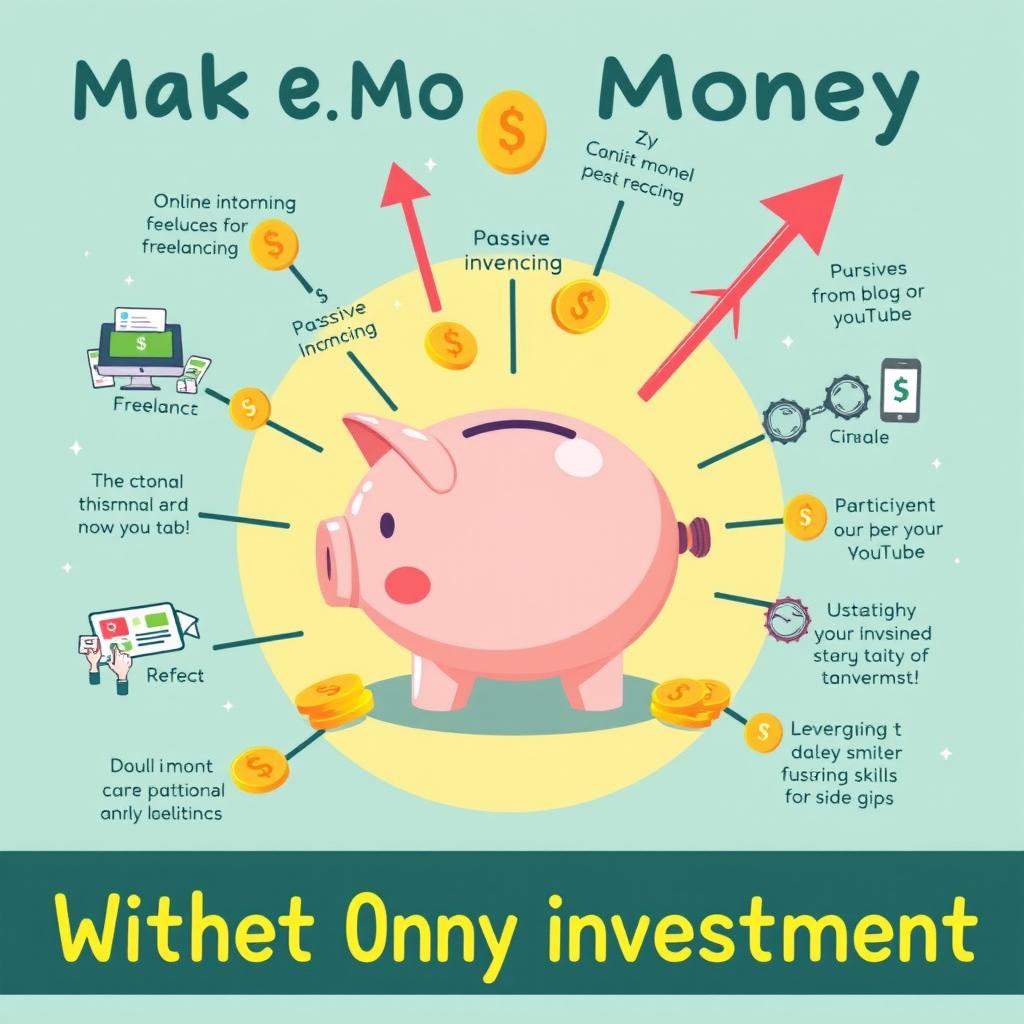 An illustration depicting the concept of making money without any investment, showcasing ten creative ways to generate income
