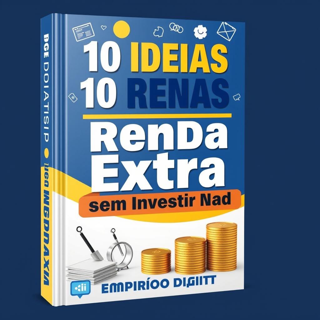 A persuasive and visually striking e-book cover design for '10 Ideias de Renda Extra sem Investir Nada de Império Digital'