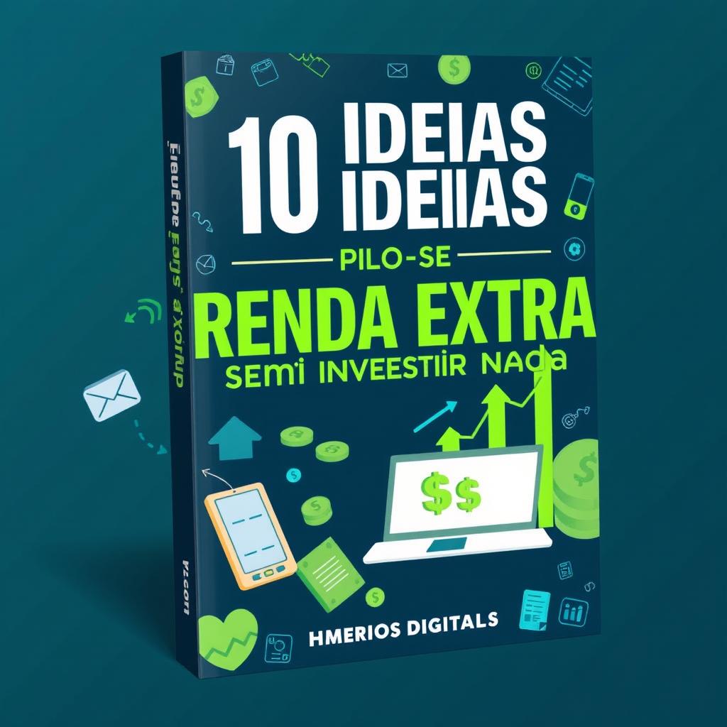 A captivating e-book cover design for '10 Ideias de Renda Extra sem Investir Nada de Império Digital'