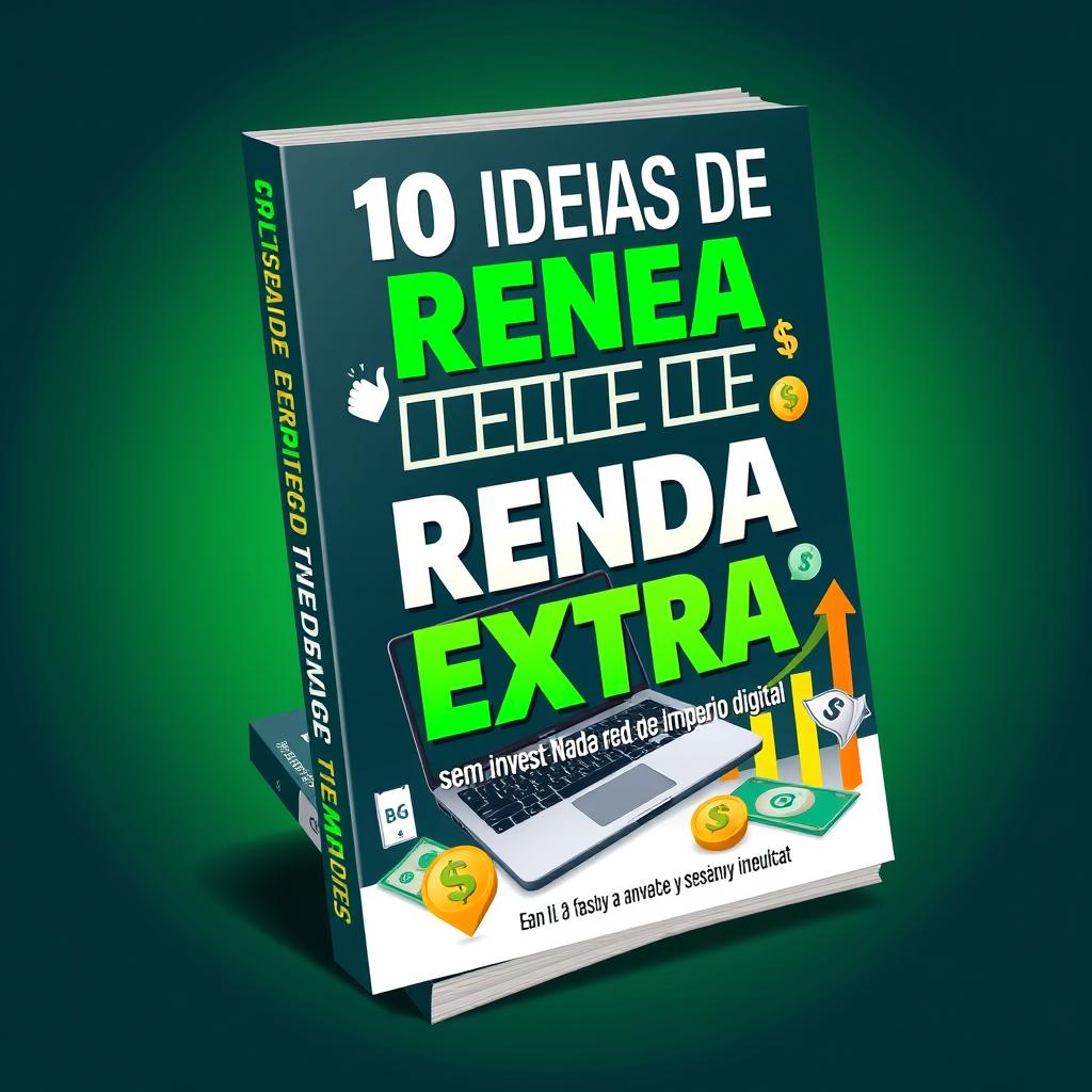 A striking and persuasive e-book cover design for '10 Ideias de Renda Extra sem Investir Nada de Império Digital'