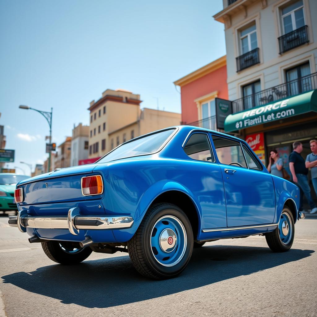 A vibrant blue Fiat Ritmo parked in an urban environment, showcasing its stylish design and vintage charm