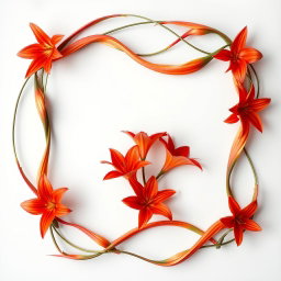 A visually stunning square picture frame made entirely of intertwined fire lilies, showcasing their vibrant red and orange petals