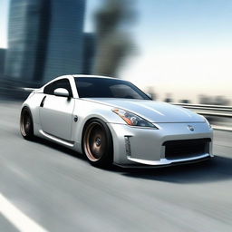 Render a Nissan 350Z sports car in a dynamic stance, viewed from the side.