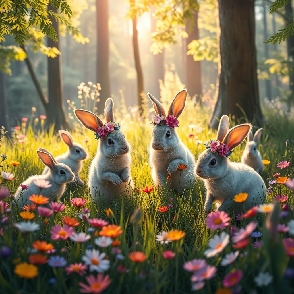 A mesmerizing and enchanting wallpaper featuring a scene of magical rabbits
