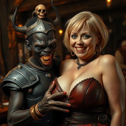 A dark and imaginative scene set in a medieval tavern