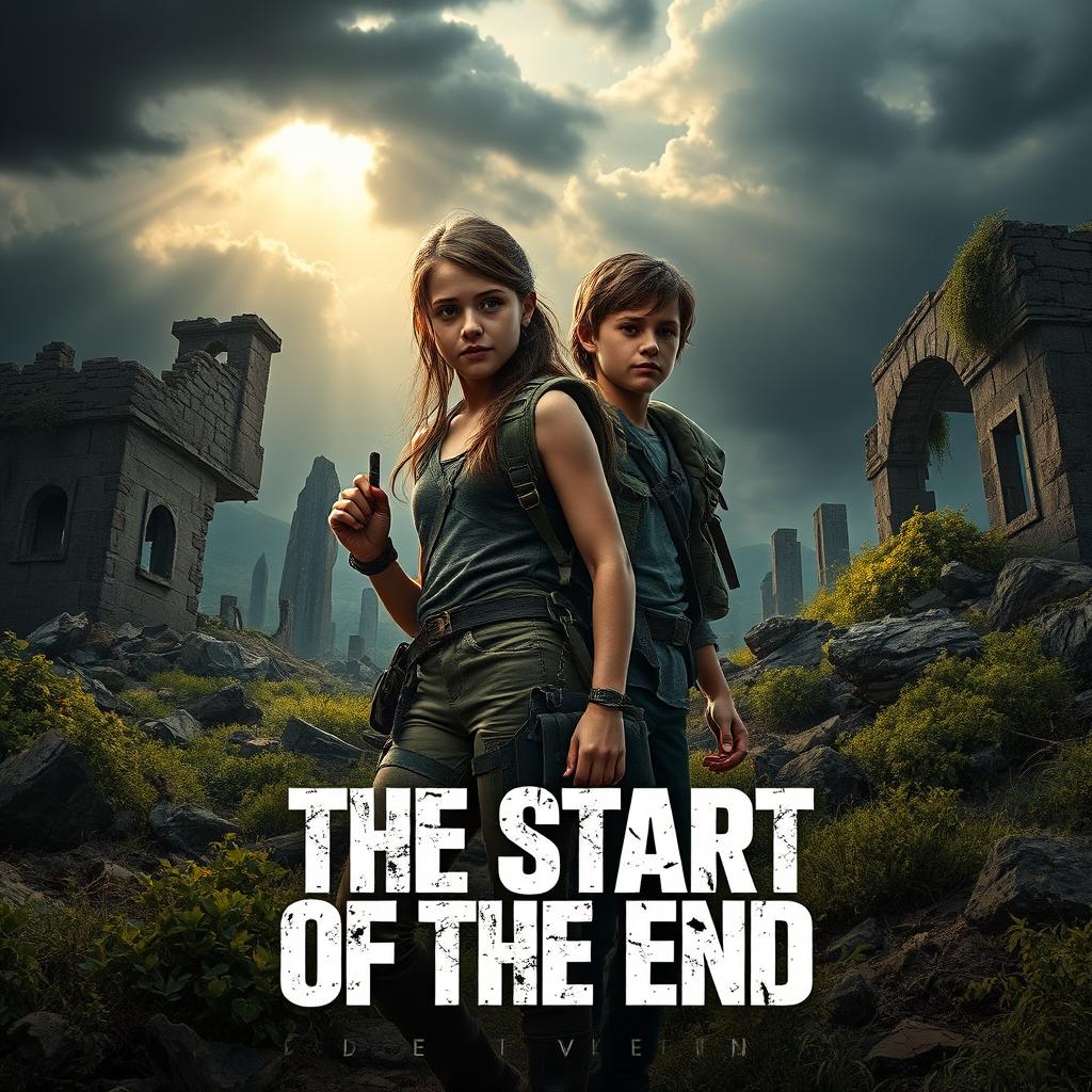A heroic teen girl and her brother embarking on a quest to save the world in a post-apocalyptic landscape