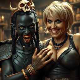 A vivid and dramatic scene set in a medieval tavern, featuring two contrasting characters