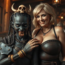 A vivid and dramatic scene set in a medieval tavern, featuring two contrasting characters