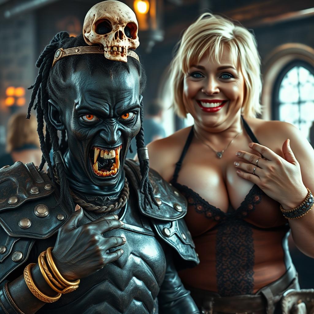 A vivid and dramatic scene set in a medieval tavern, featuring two contrasting characters