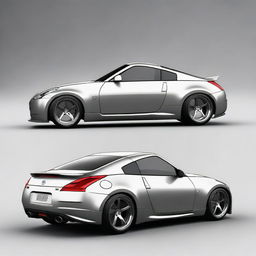 Render a Nissan 350Z sports car in a dynamic stance, viewed from the side.