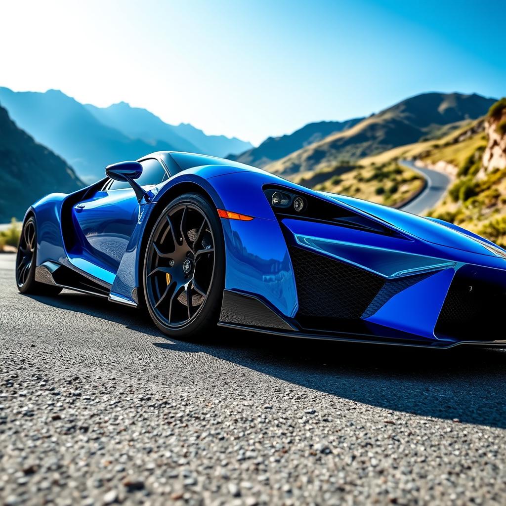 A stunning Koenig Specials KS8 sports car in a vibrant blue color, showcasing its sleek aerodynamic curves and distinctive design