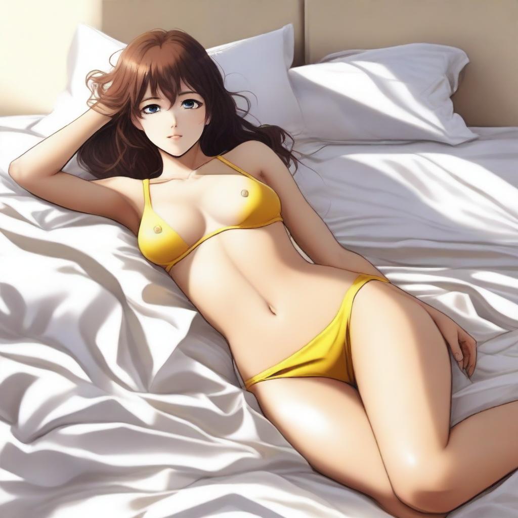 A high-quality digital art captures an anime-style girl with brown hair and tan skin