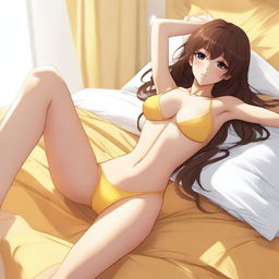 A high-quality digital art captures an anime-style girl with brown hair and tan skin