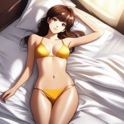 A high-quality digital art captures an anime-style girl with brown hair and tan skin