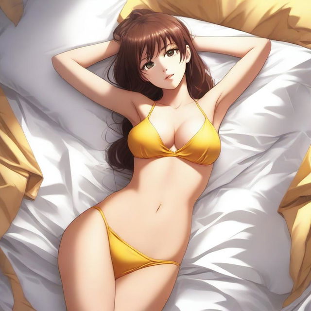 A high-quality digital art captures an anime-style girl with brown hair and tan skin