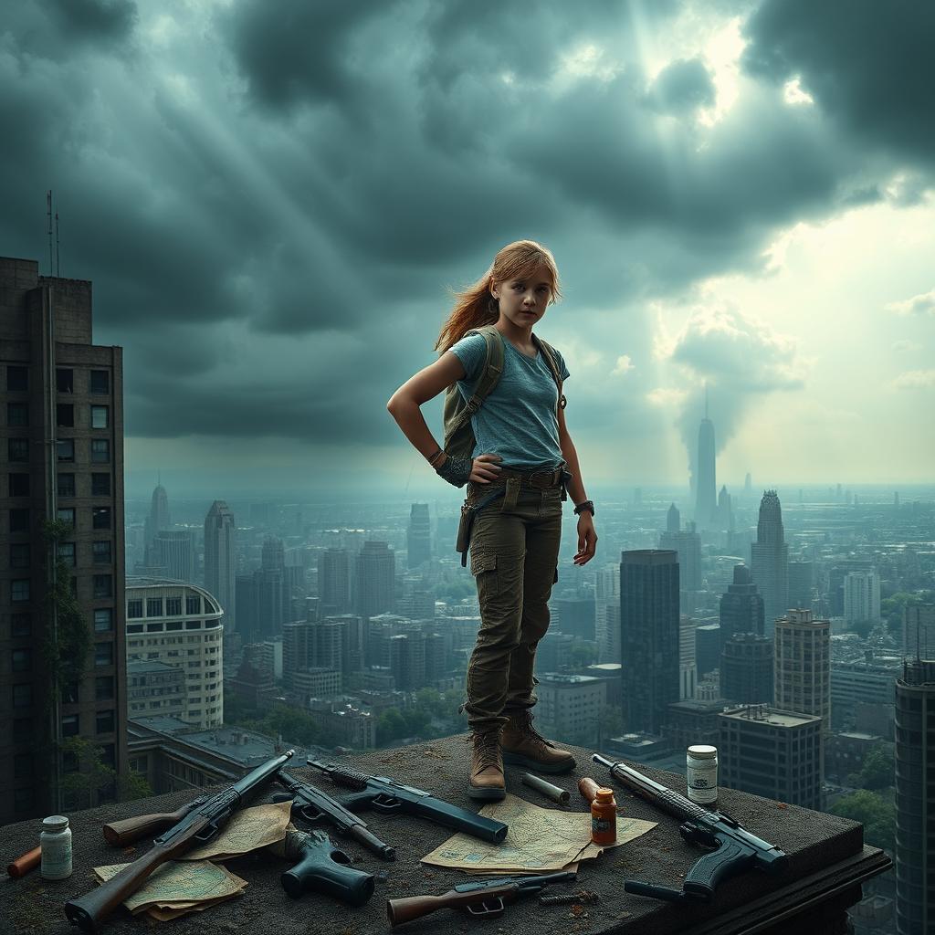 In a gripping scene from the film titled 'The Start of The End', a heroic teenage girl stands resolutely alongside her brother, both determined to save the world in a dramatic post-apocalyptic landscape