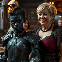 A dramatic and vivid scene set in a medieval tavern, featuring two starkly contrasting characters