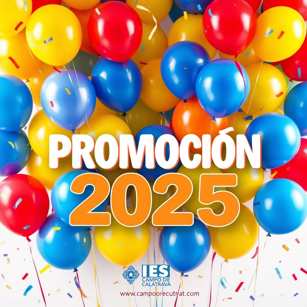 A vibrant graduation celebration poster featuring colorful balloons in various shades of blue, yellow, and red