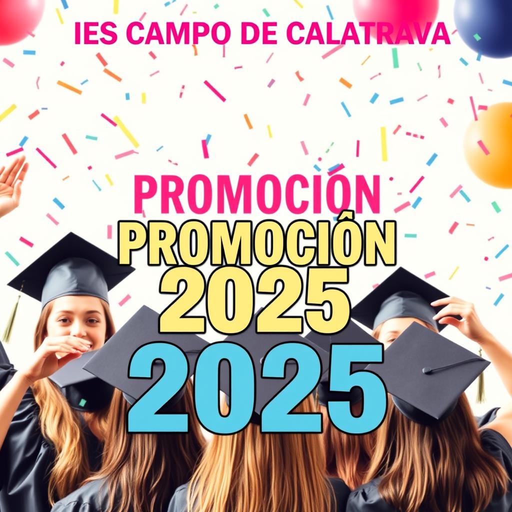 A graduation celebration poster featuring students wearing caps (birretes) joyfully celebrating their achievement