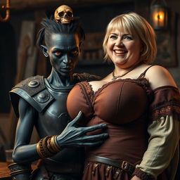 A striking and intense scene in a medieval tavern featuring two contrasting characters