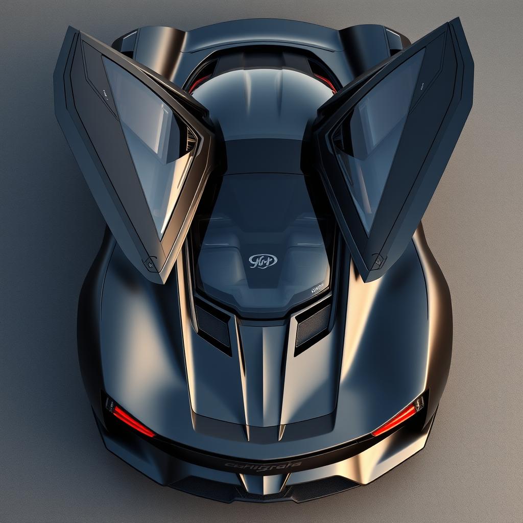 An impressive overhead view of a high-performance sports car, showcasing its innovative design and bodywork details