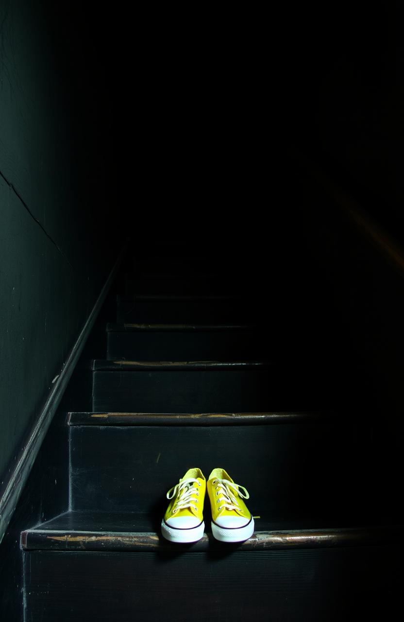 A vertical perspective of a dark, eerie staircase descending into shadows, giving a sense of depth and mystery