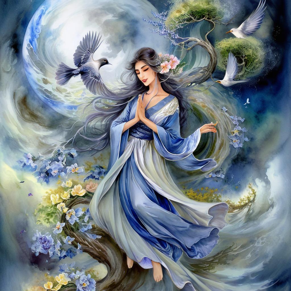 Enchanting Encounter: Fairy and Mermaid in a Whimsical Landscape