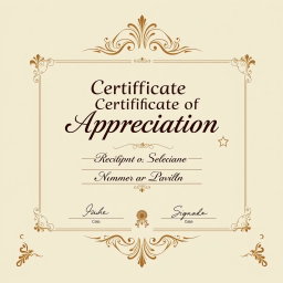 A beautifully designed certificate of appreciation featuring an elegant border and decorative elements