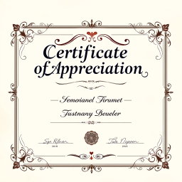A beautifully designed certificate of appreciation featuring an elegant border and decorative elements