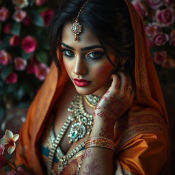 A sensual and artistic representation of an Indian female figure, focusing on aesthetic beauty and cultural elegance