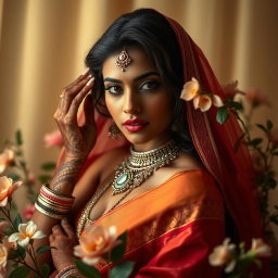 A sensual and artistic representation of an Indian female figure, focusing on aesthetic beauty and cultural elegance