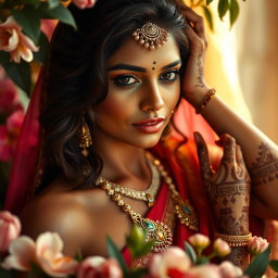 A sensual and artistic representation of an Indian female figure, focusing on aesthetic beauty and cultural elegance