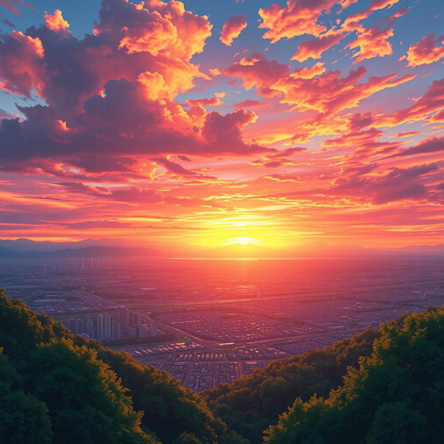 A stunning, ethereal landscape capturing the signature vibrancy and detailed aesthetics of Makoto Shinkai's anime style