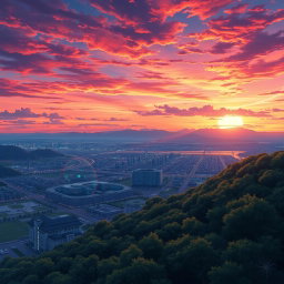 A stunning, ethereal landscape capturing the signature vibrancy and detailed aesthetics of Makoto Shinkai's anime style