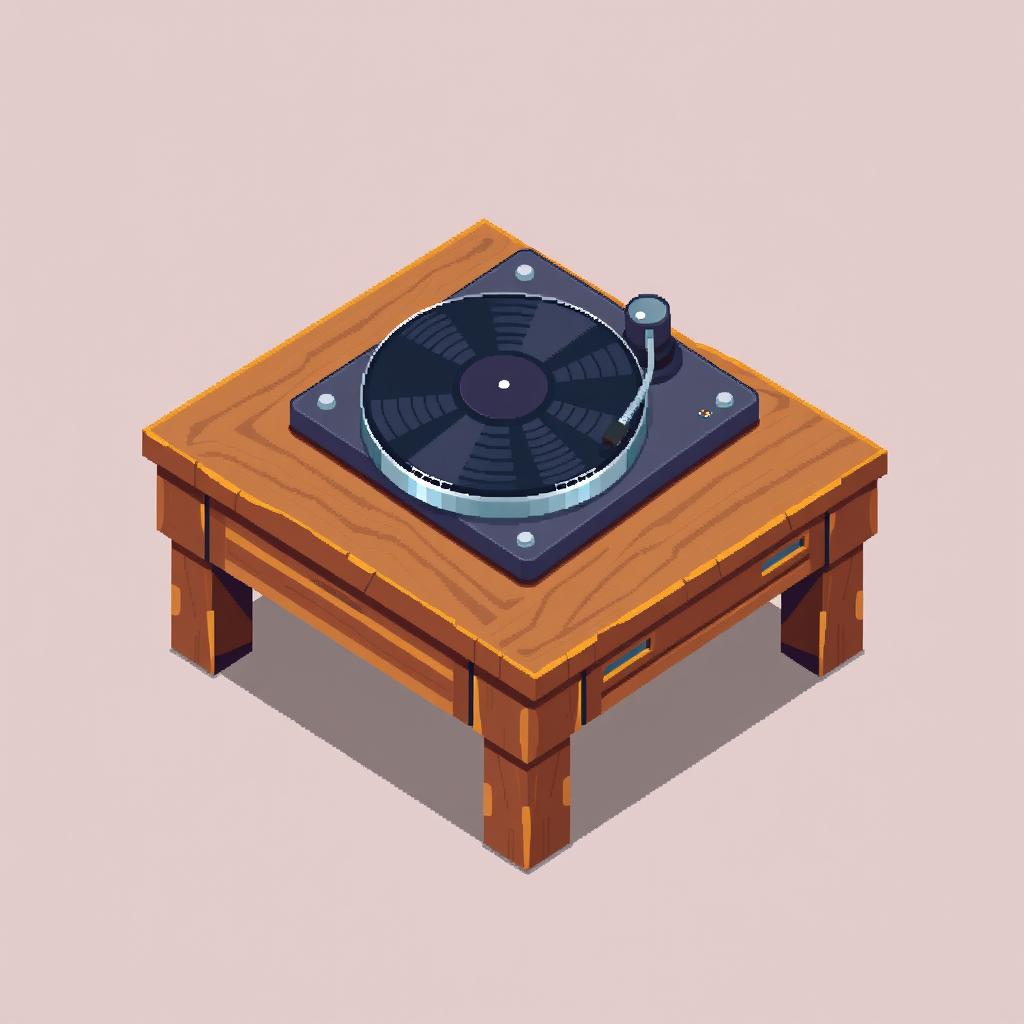 Vintage Vibes: Pixel Art Wooden Table with Turntable