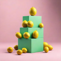 A surrealistic image of a series of nested boxes, starting from a tiniest one and progressively getting bigger, with the outermost container being a large and vibrant lemon.