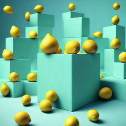 A surrealistic image of a series of nested boxes, starting from a tiniest one and progressively getting bigger, with the outermost container being a large and vibrant lemon.