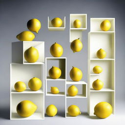 A surrealistic image of a series of nested boxes, starting from a tiniest one and progressively getting bigger, with the outermost container being a large and vibrant lemon.