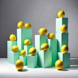 A surrealistic image of a series of nested boxes, starting from a tiniest one and progressively getting bigger, with the outermost container being a large and vibrant lemon.