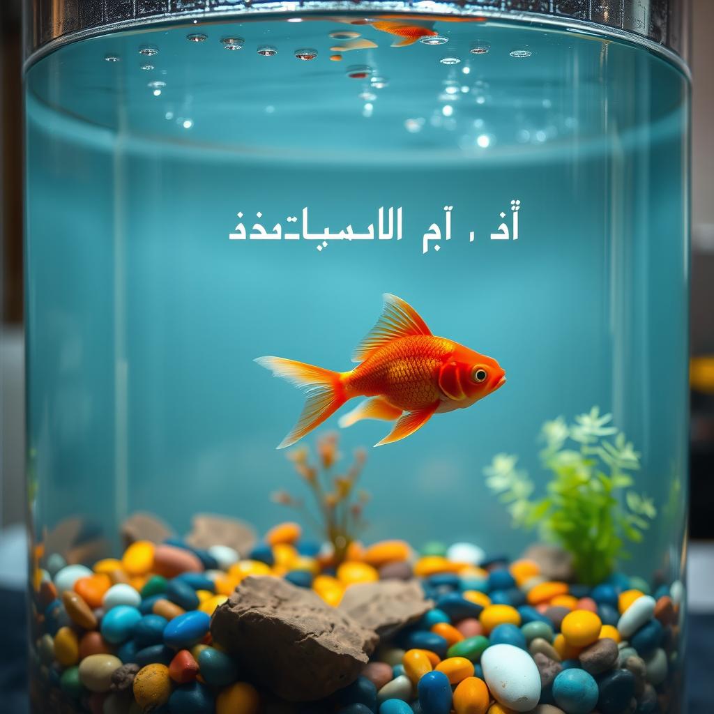 A large glass fish tank filled with water, showcasing a vibrant red goldfish swimming gracefully