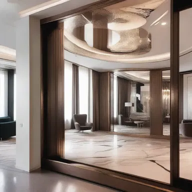 The architect used an anamorphic mirror to create a unique and visually stunning distortion in the interior design.
