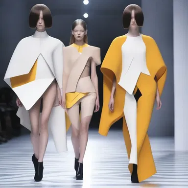The designer incorporated anamorphic shapes and forms into the fashion collection, creating avant-garde and distorted silhouettes.