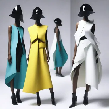 The designer incorporated anamorphic shapes and forms into the fashion collection, creating avant-garde and distorted silhouettes.